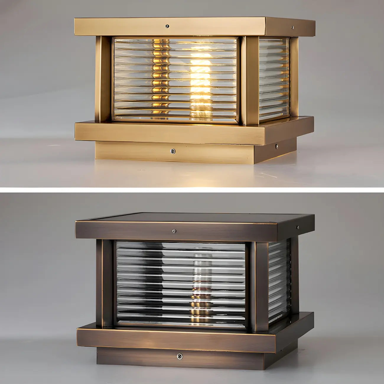 Modern Metal Glass Square Wired Post Cap Light