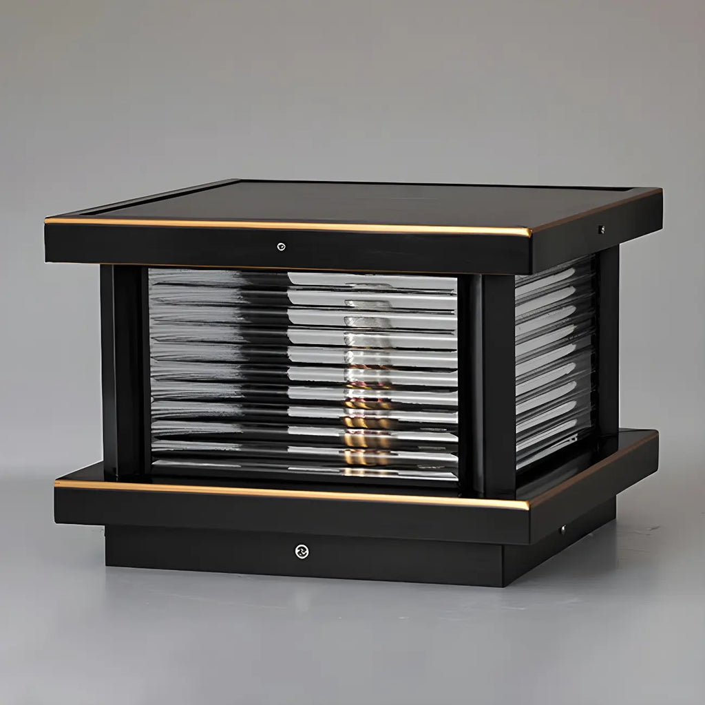 Modern Metal Glass Square Wired Post Cap Light