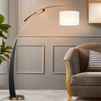 Arm Adjustable Arc Floor Lamp with Drum Shade for Living Room