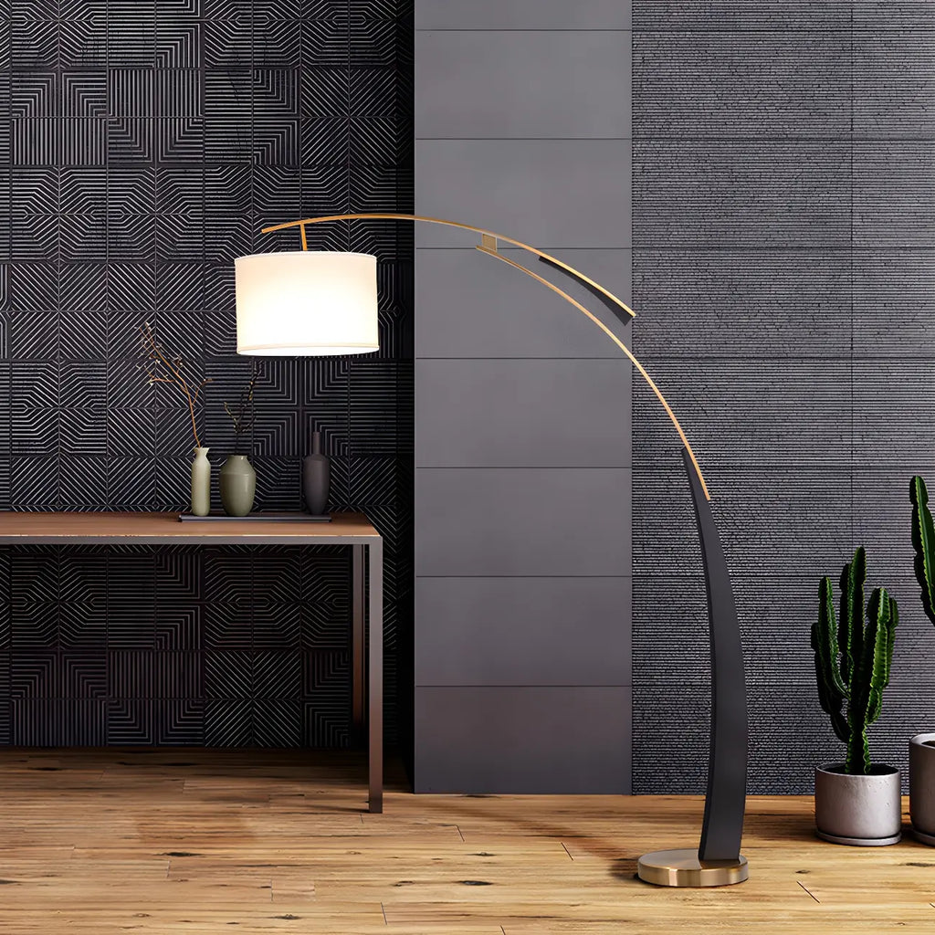 Arm Adjustable Arc Floor Lamp with Drum Shade for Living Room
