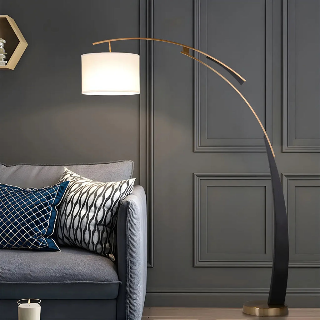 Arm Adjustable Arc Floor Lamp with Drum Shade for Living Room