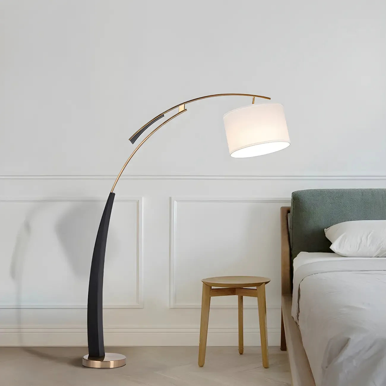 Arm Adjustable Arc Floor Lamp with Drum Shade for Living Room