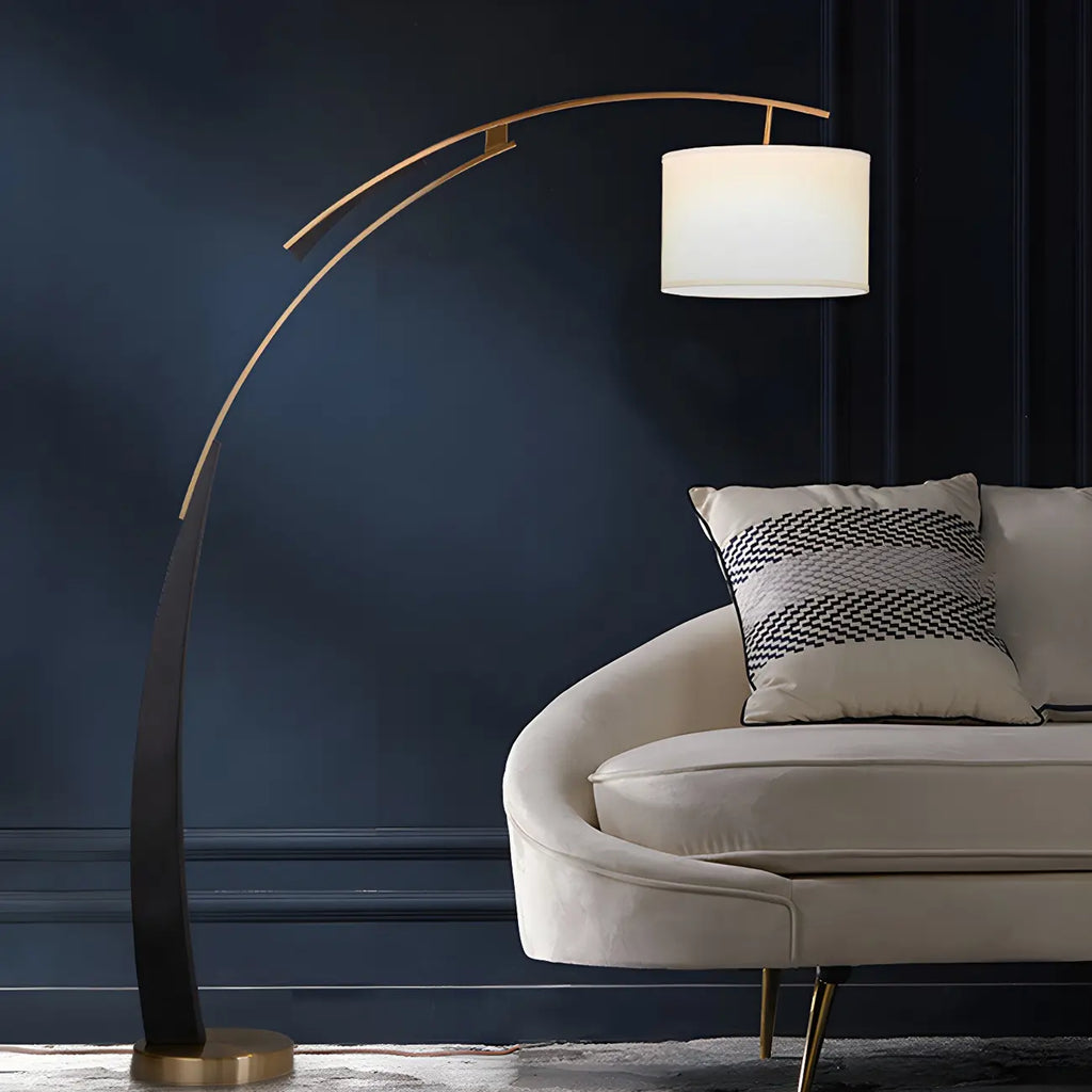 Arm Adjustable Arc Floor Lamp with Drum Shade for Living Room