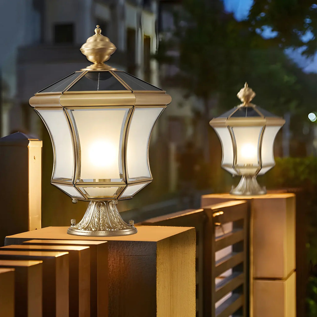 Classic Brass Curved Solar Outdoor Post Lights