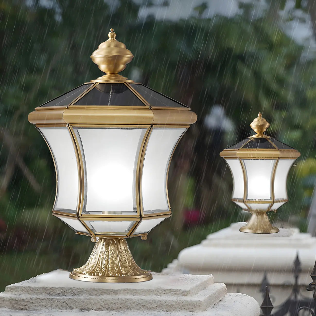 Classic Brass Curved Solar Outdoor Post Lights