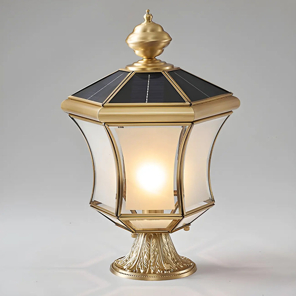 Classic Brass Curved Solar Outdoor Post Lights