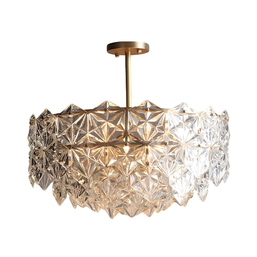Modern Glamorous Crystal Hexagon Round Tiered Chandelier