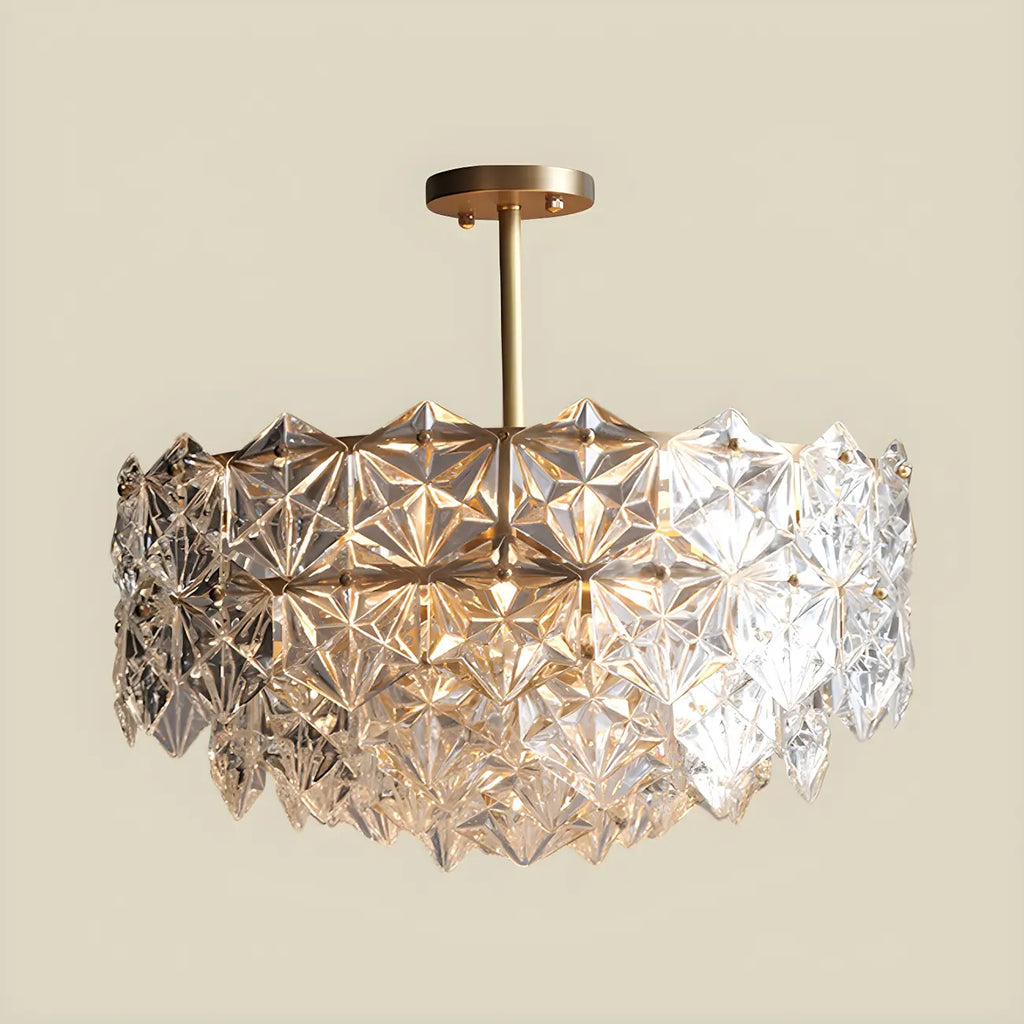 Modern Glamorous Crystal Hexagon Round Tiered Chandelier