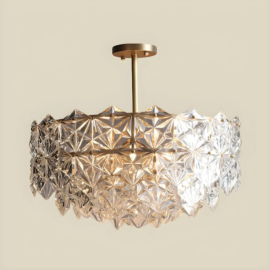 Modern Glamorous Crystal Hexagon Round Tiered Chandelier