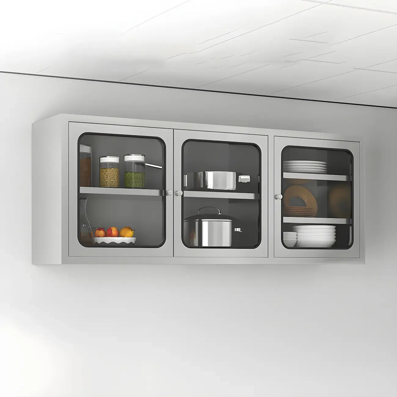 Elegant Stainless Steel Wall-Mounted Display Cabinet