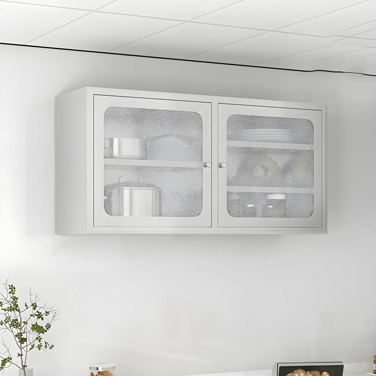 Elegant Stainless Steel Wall-Mounted Display Cabinet
