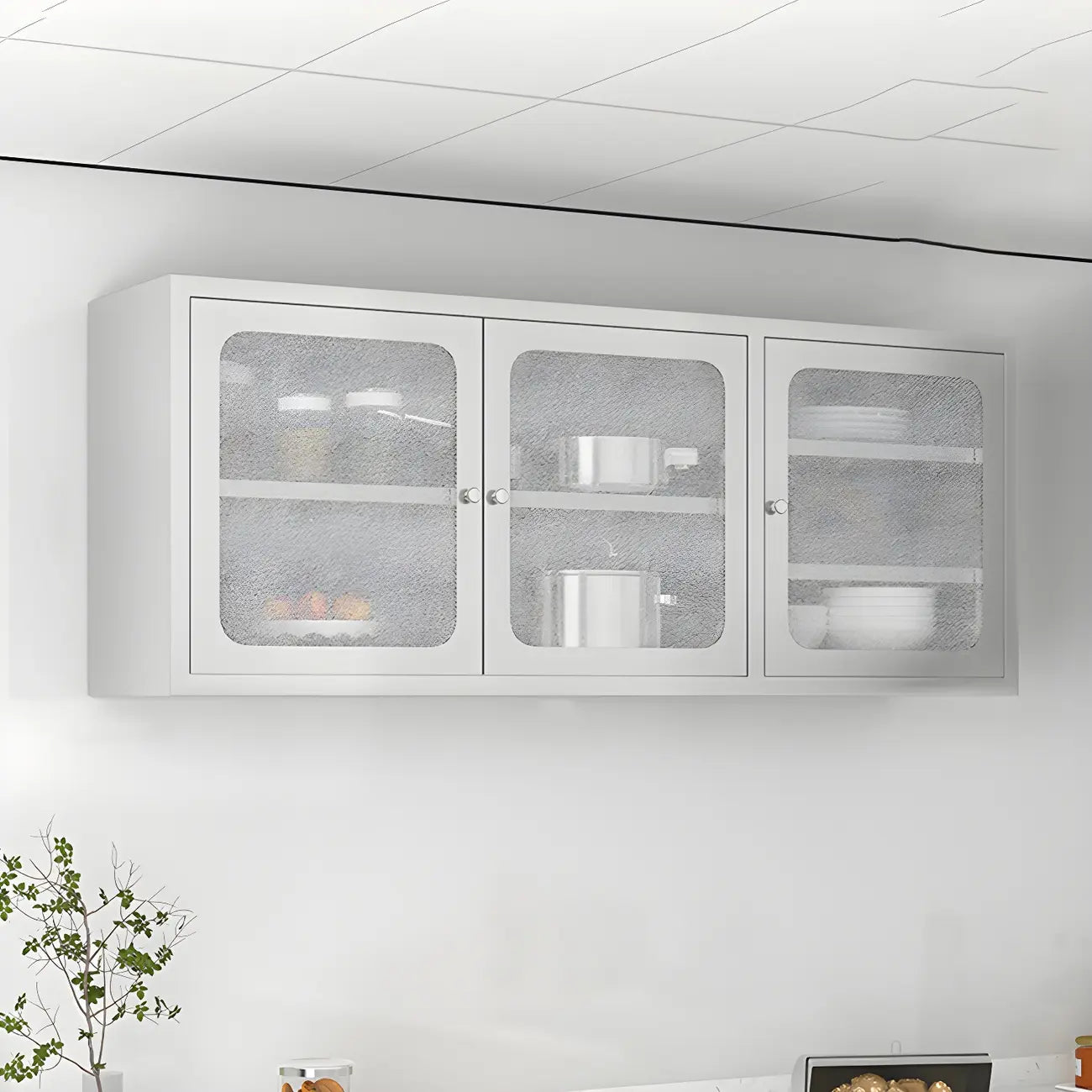 Elegant Stainless Steel Wall-Mounted Display Cabinet