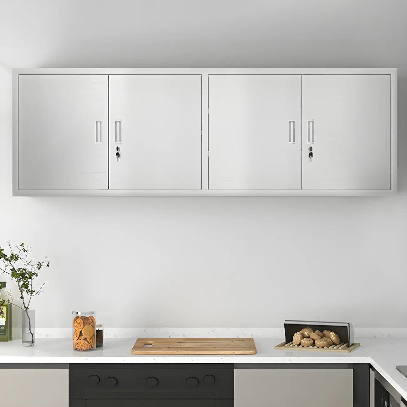 Elegant Stainless Steel Wall-Mounted Display Cabinet