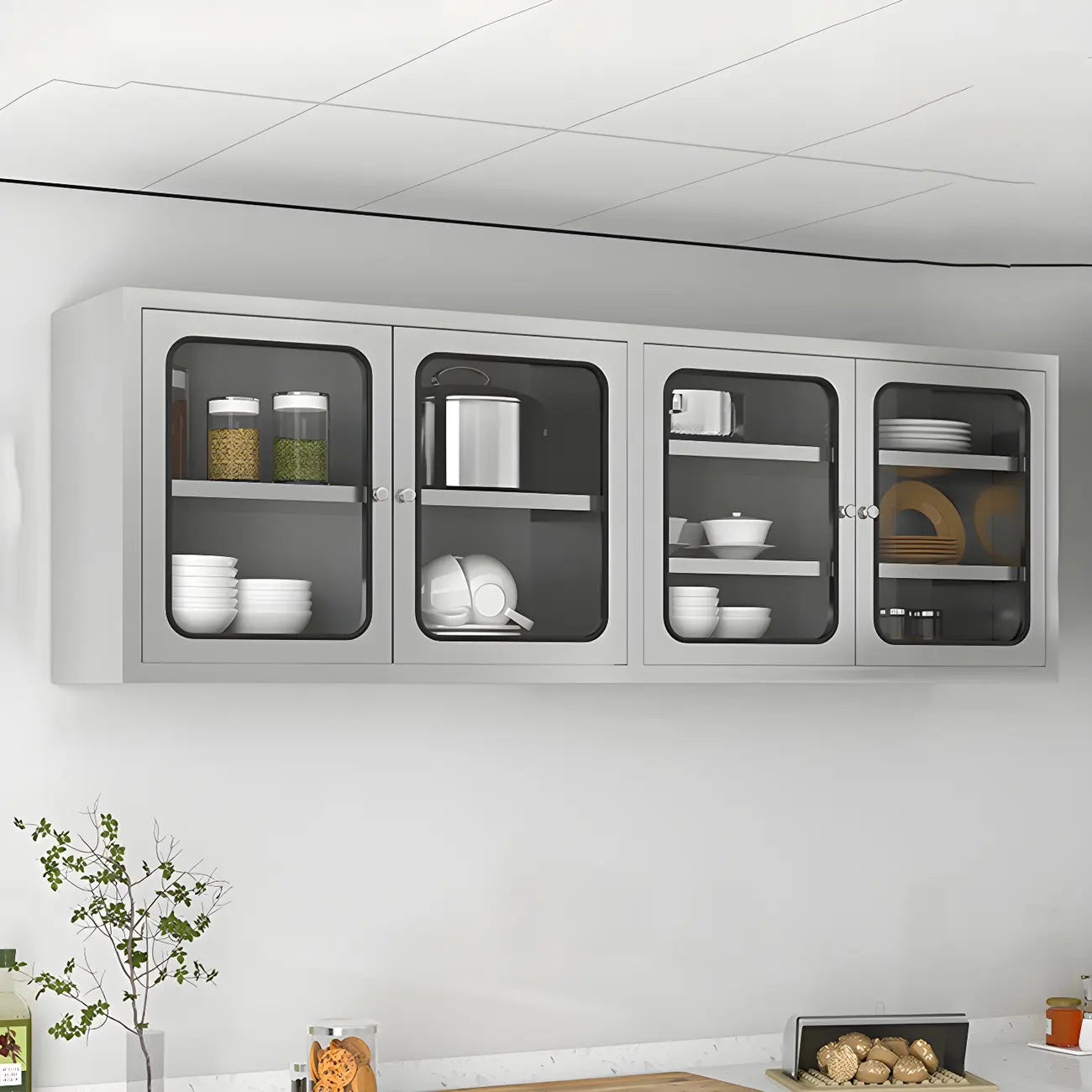 Elegant Stainless Steel Wall-Mounted Display Cabinet