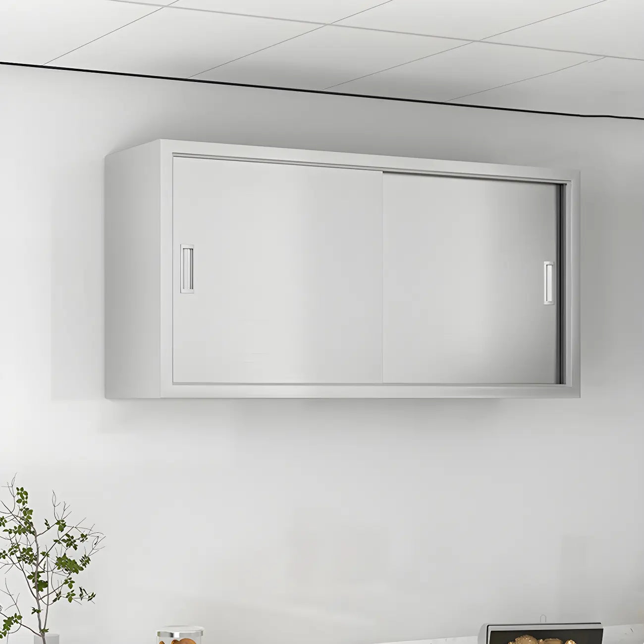 Elegant Stainless Steel Wall-Mounted Display Cabinet