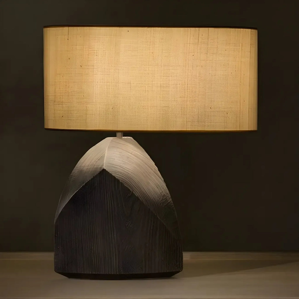 LED Natural Wood Fabric Bedside Table Lamp Japandi Style