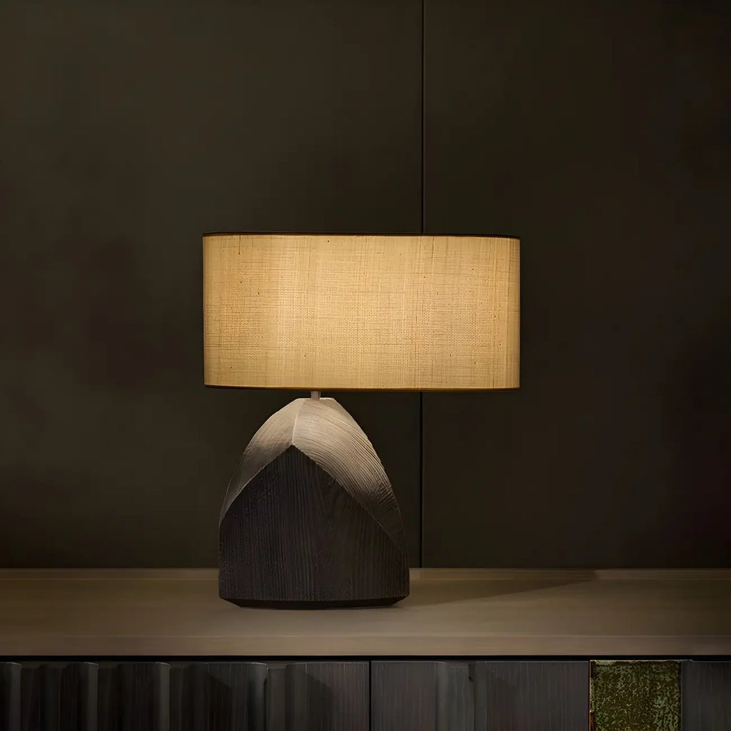 LED Natural Wood Fabric Bedside Table Lamp Japandi Style