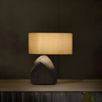 LED Natural Wood Fabric Bedside Table Lamp Japandi Style