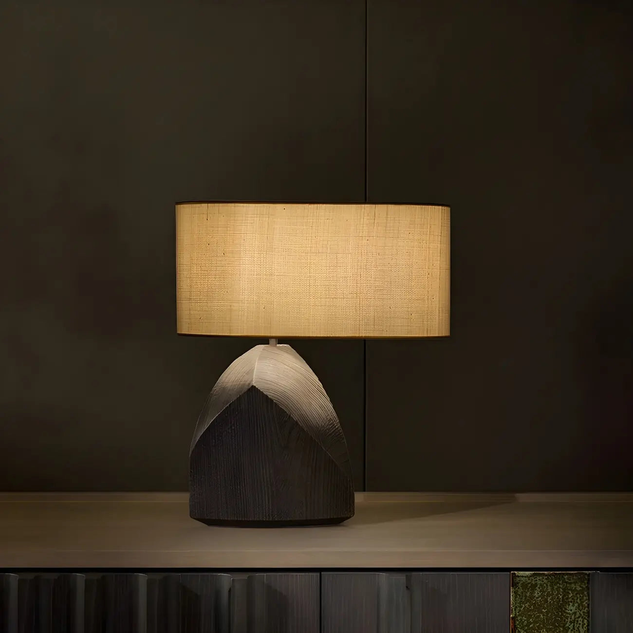 LED Natural Wood Fabric Bedside Table Lamp Japandi Style