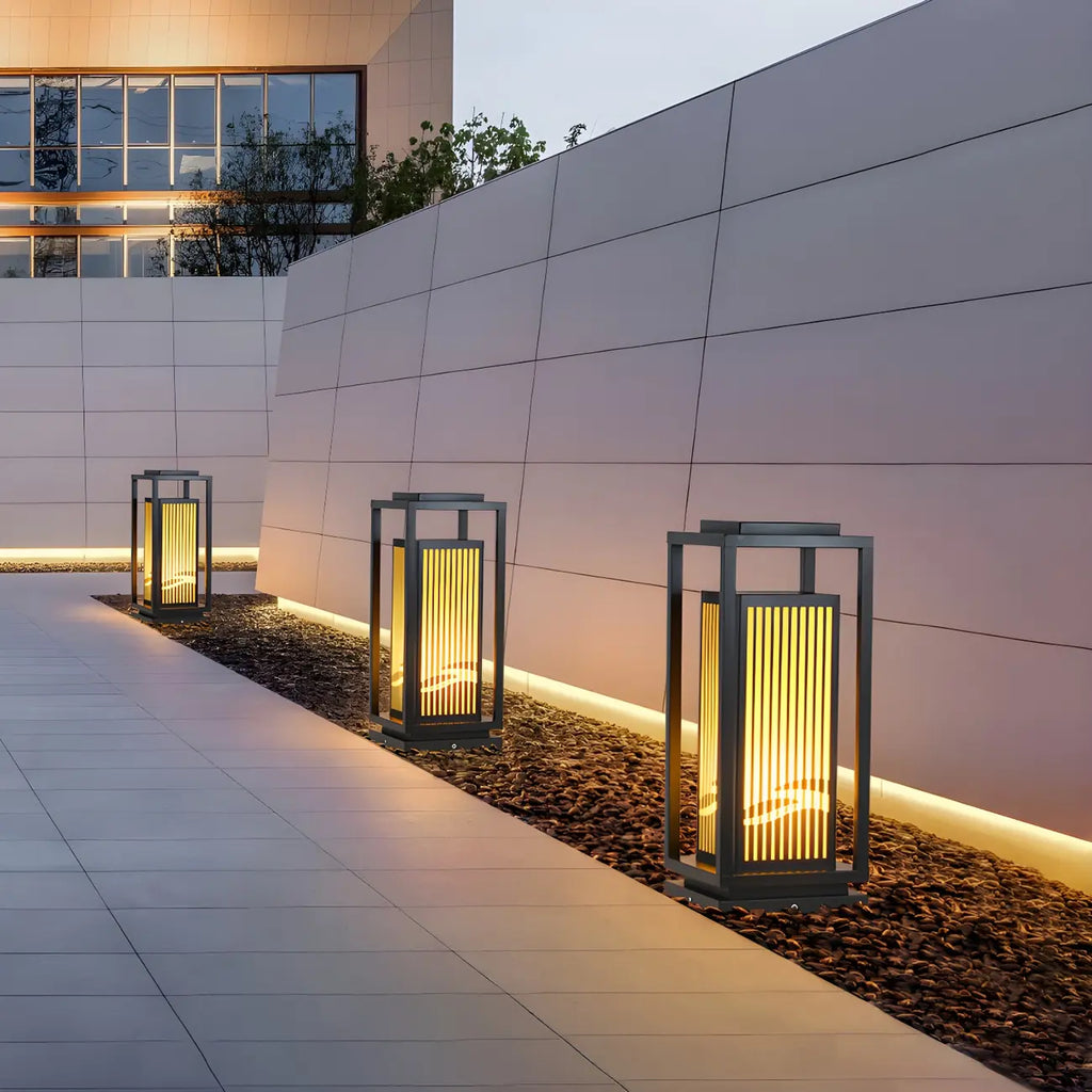 Black Metal Vertical Striped Post Cap Light