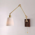 Vintage Wood Base Brass Metal Swing Arm Wall Light