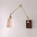 Vintage Wood Base Brass Metal Swing Arm Wall Light