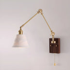 Vintage Wood Base Brass Metal Swing Arm Wall Light