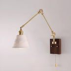 Vintage Wood Base Brass Metal Swing Arm Wall Light