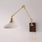 Vintage Wood Base Brass Metal Swing Arm Wall Light