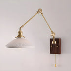 Vintage Wood Base Brass Metal Swing Arm Wall Light