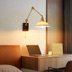 Vintage Wood Base Brass Metal Swing Arm Wall Light