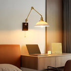 Vintage Wood Base Brass Metal Swing Arm Wall Light