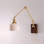 Vintage Wood Base Brass Metal Swing Arm Wall Light