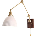 Vintage Wood Base Brass Metal Swing Arm Wall Light