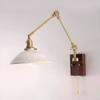 Vintage Wood Base Brass Metal Swing Arm Wall Light