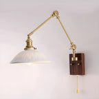 Vintage Wood Base Brass Metal Swing Arm Wall Light