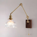 Vintage Wood Base Brass Metal Swing Arm Wall Light