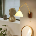Vintage Wood Base Brass Metal Swing Arm Wall Light