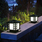 Black Metal Lantern-Shape Solar Outdoor Post Lights
