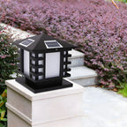Black Metal Lantern-Shape Solar Outdoor Post Lights