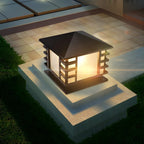 Black Metal Lantern-Shape Solar Outdoor Post Lights