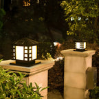 Black Metal Lantern-Shape Solar Outdoor Post Lights