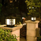 Black Metal Lantern-Shape Solar Outdoor Post Lights