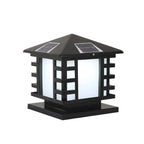 Black Metal Lantern-Shape Solar Outdoor Post Lights