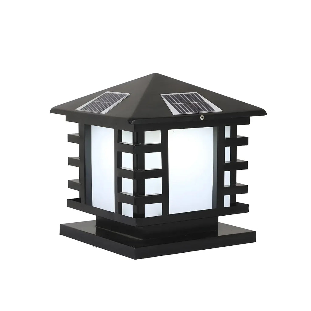Black Metal Lantern-Shape Solar Outdoor Post Lights