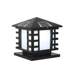 Black Metal Lantern-Shape Solar Outdoor Post Lights