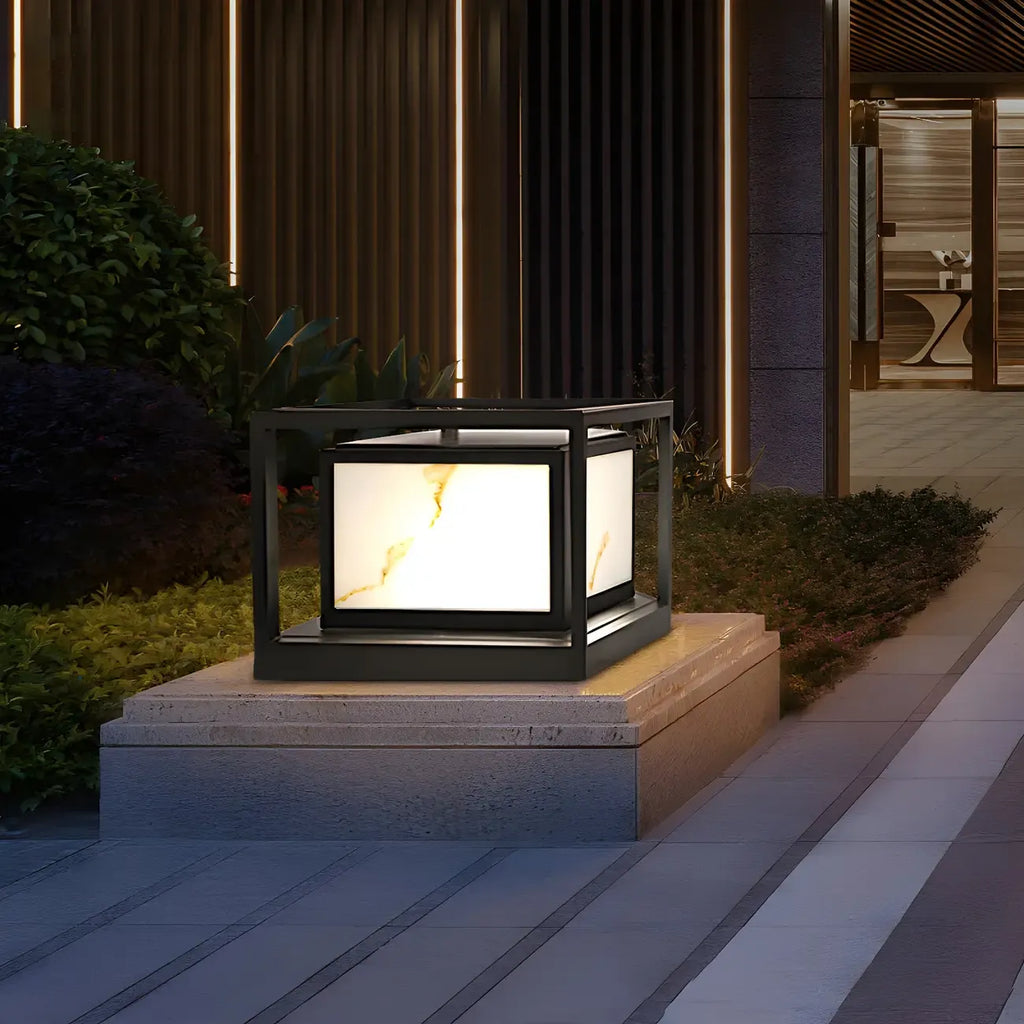 Elegant Solar Black Metal Cube Outdoor Post Lights