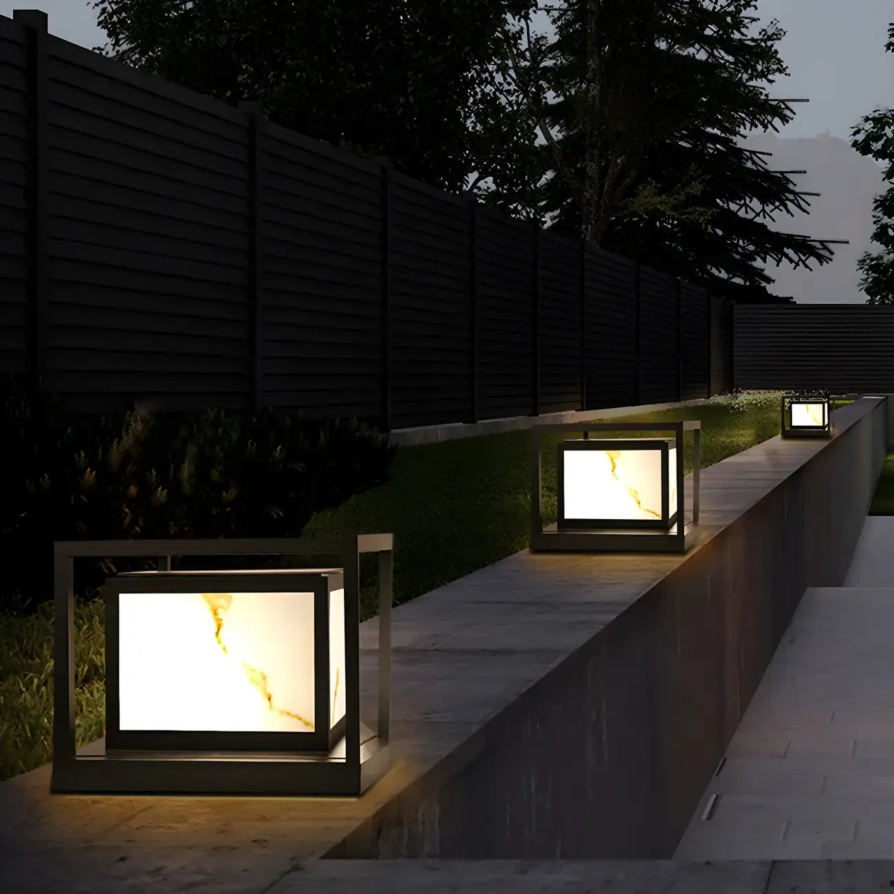 Elegant Solar Black Metal Cube Outdoor Post Lights