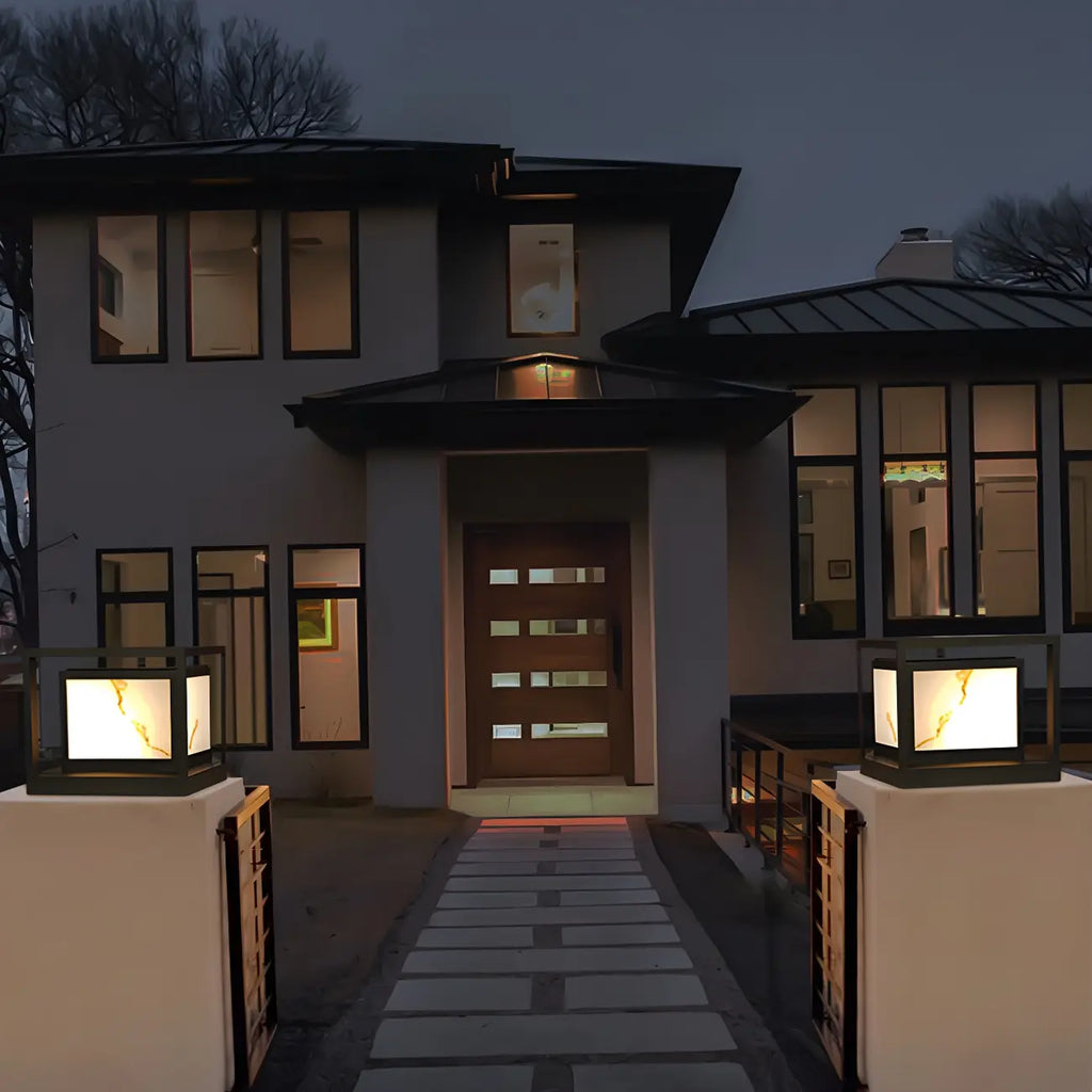 Elegant Solar Black Metal Cube Outdoor Post Lights