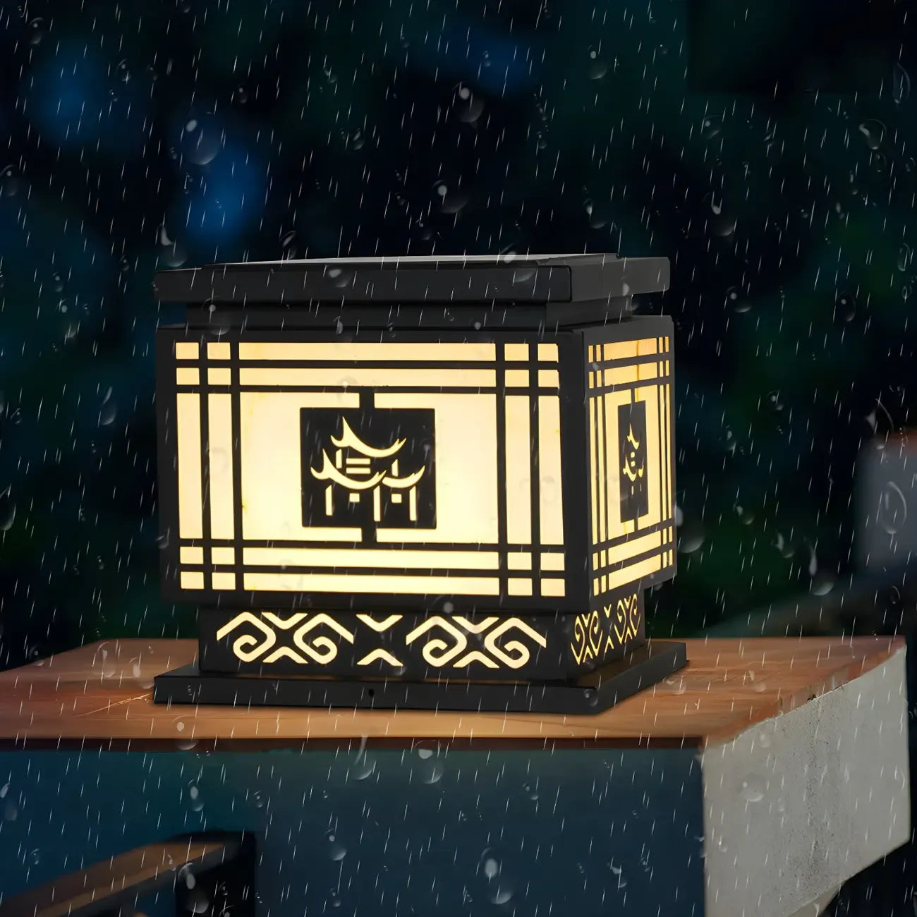 Oriental Black Silhouette LED Solar Outdoor Post Lights